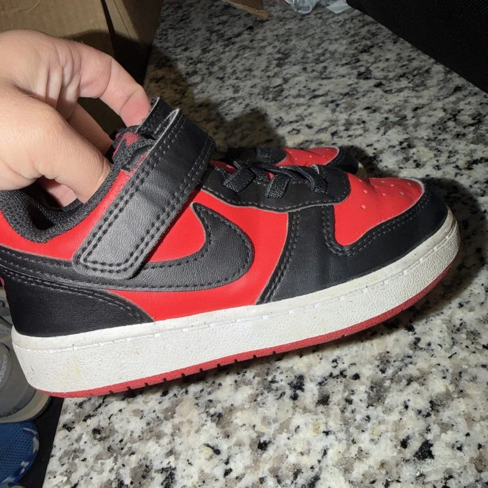 Nike Court Borough Low 2 Toddler Shoes Red Black Hook Loop Size 9C